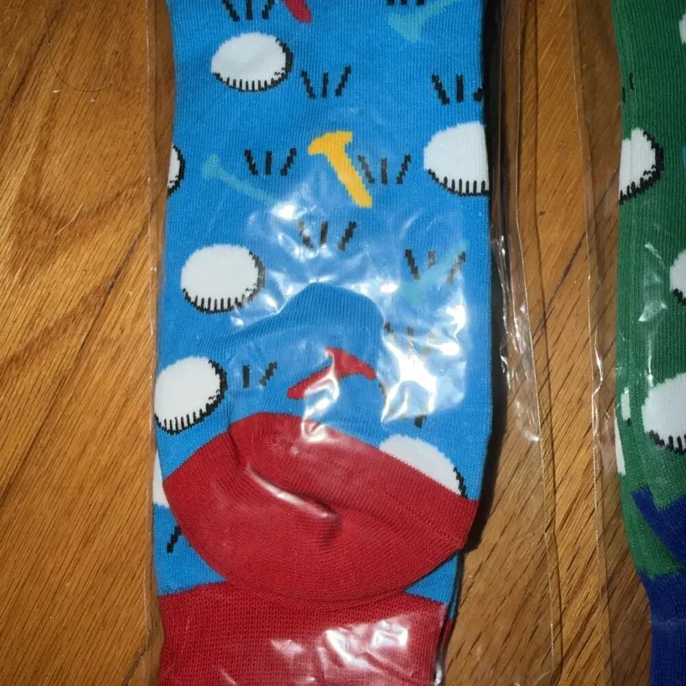 Lot Of 2 Colorful Golf Tee Balls Cotton Socks For Men New N I P Blue Green Red